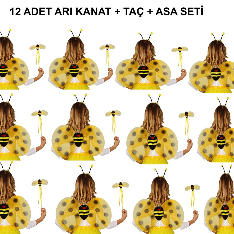 Okul Gösterileri için Arı Seti 12 Adet - Taç, Kanat, Asa