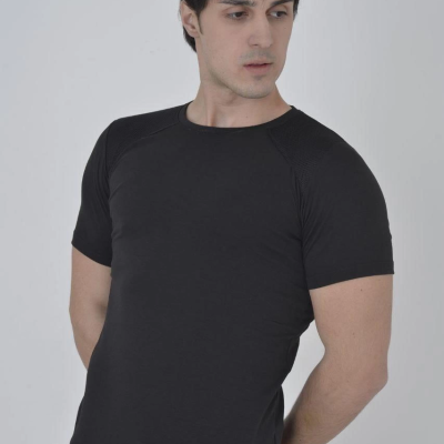 Omuz Fileli Slim Fit T-shirt - Siyah -