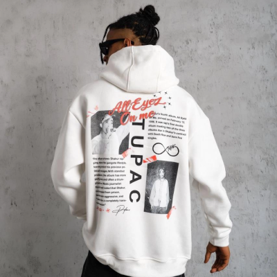 Ön Arka Baskılı Kapşonlu Sweat - Beyaz -