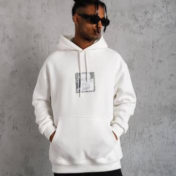 Ön Arka Baskılı Kapşonlu Sweat - Beyaz -