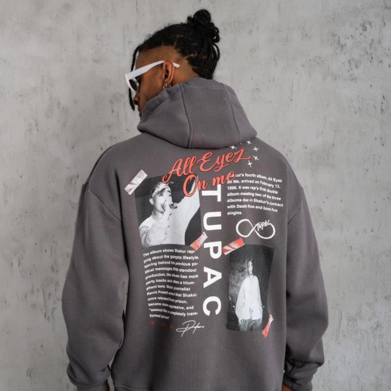 Ön Arka Baskılı Kapşonlu Sweat - Gri