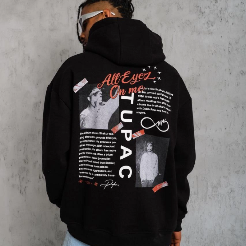 Ön Arka Baskılı Kapşonlu Sweat - Siyah -