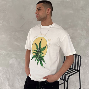 Ön ve Arka Baskılı Oversize Bisiklet Yaka T-shirt- Beyaz -