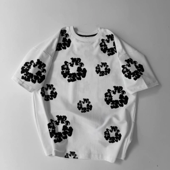 Ön ve Arka Baskılı Oversize Bisiklet Yaka T-shirt- Beyaz -