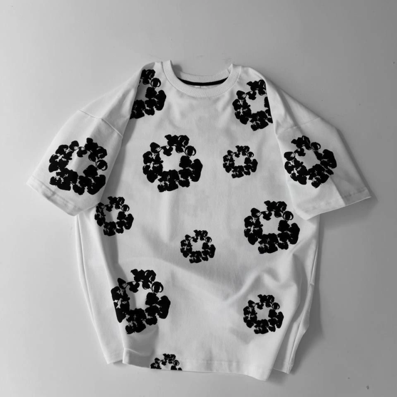 Ön ve Arka Baskılı Oversize Bisiklet Yaka T-shirt- Beyaz -