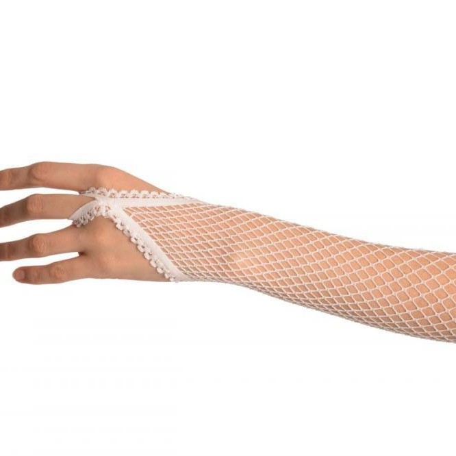 Örgü Beyaz Parmak Arası File Eldiven 26 cm