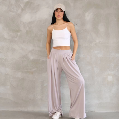 Osy Modal Yumuşak Dokulu   Kumaş Boru Paça Salaş Eşofman - Bej -