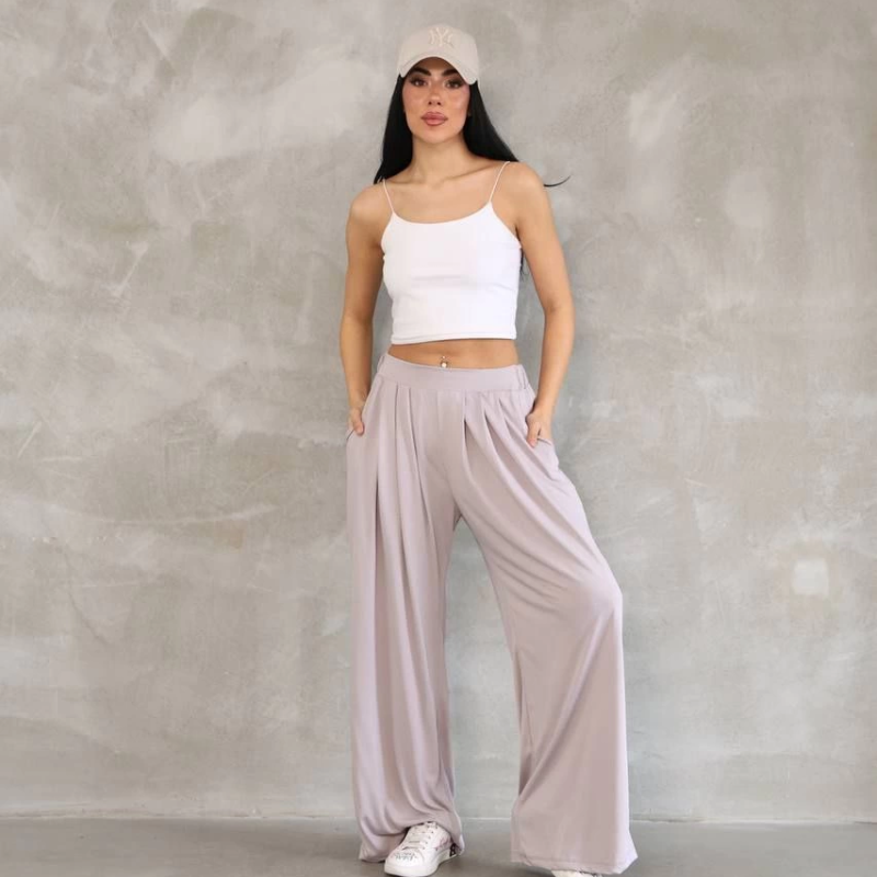 Osy Modal Yumuşak Dokulu   Kumaş Boru Paça Salaş Eşofman - Bej -