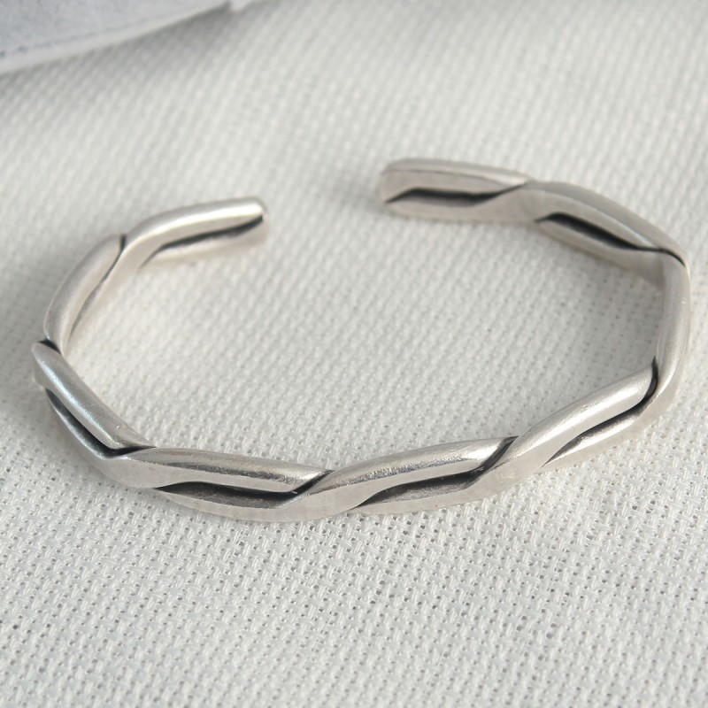 Otantik Gümüş Renk Motif İşleme Plaka Erkek Bileklik