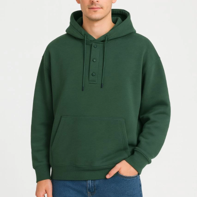 Ovarsize Kapüşonlu  sweatshirt Kanguru Çepli Cıtcıtlı 3 iplik Şardonlu Hoodie - Haki -