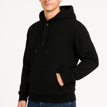 Ovarsize Kapüşonlu  sweatshirt Kanguru Çepli Cıtcıtlı 3 iplik Şardonlu Hoodie - Siyah -