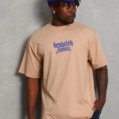 Oversize Baskılı Bisiklet Yaka T-Shirt - Bej -