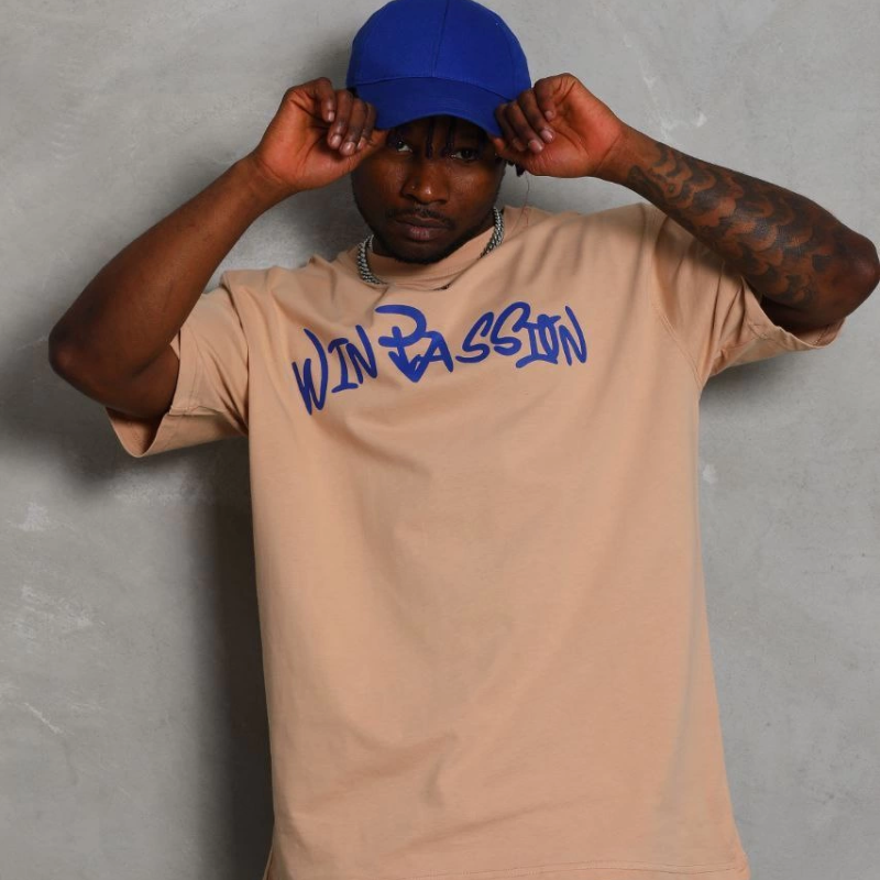 Oversize Baskılı Bisiklet Yaka T-Shirt - Bej -