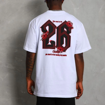 Oversize Baskılı Bisiklet Yaka T-Shirt - Beyaz -