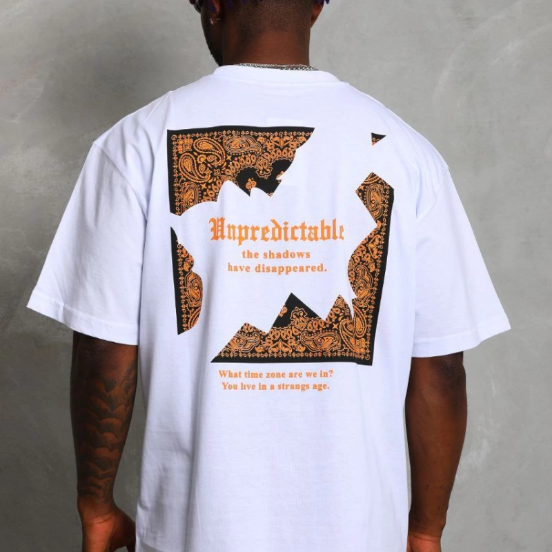 Oversize Baskılı Bisiklet Yaka T-Shirt - Beyaz -