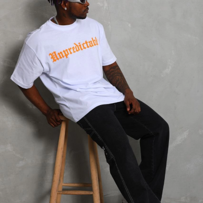 Oversize Baskılı Bisiklet Yaka T-Shirt - Beyaz -