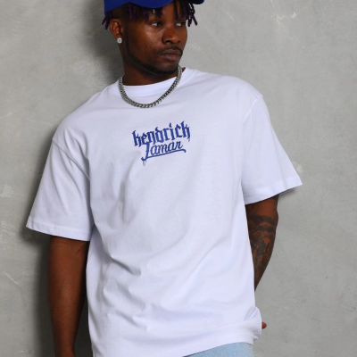 Oversize Baskılı Bisiklet Yaka T-Shirt - Beyaz -