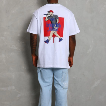 Oversize Baskılı Bisiklet Yaka T-Shirt - Beyaz -