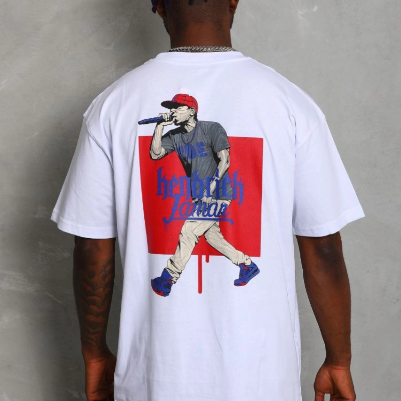 Oversize Baskılı Bisiklet Yaka T-Shirt - Beyaz -