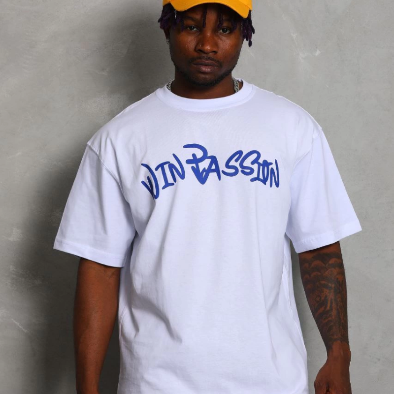 Oversize Baskılı Bisiklet Yaka T-Shirt - Beyaz -