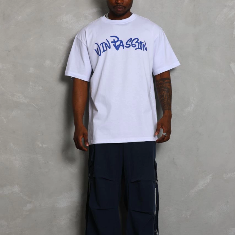 Oversize Baskılı Bisiklet Yaka T-Shirt - Beyaz -