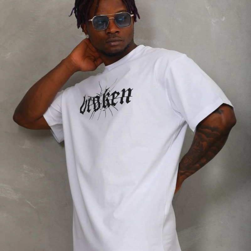 Oversize Baskılı Bisiklet Yaka T-Shirt - Beyaz -