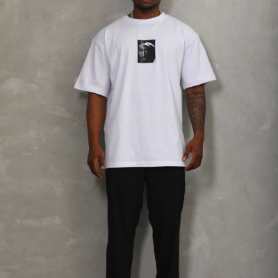 Oversize Baskılı Bisiklet Yaka T-Shirt - Beyaz -