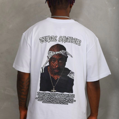 Oversize Baskılı Bisiklet Yaka T-Shirt - Beyaz -