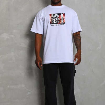 Oversize Baskılı Bisiklet Yaka T-Shirt - Beyaz -