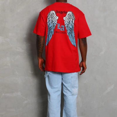 Oversize Baskılı Bisiklet Yaka T-Shirt - Kırmızı -