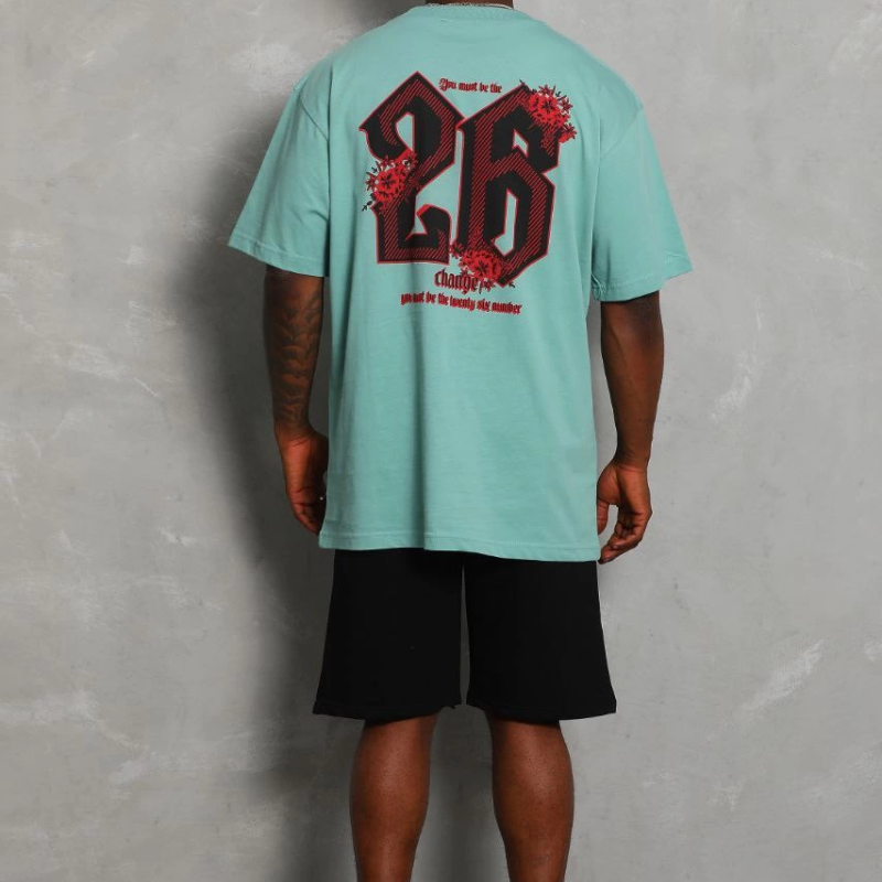 Oversize Baskılı Bisiklet Yaka T-Shirt - Mint Yeşili