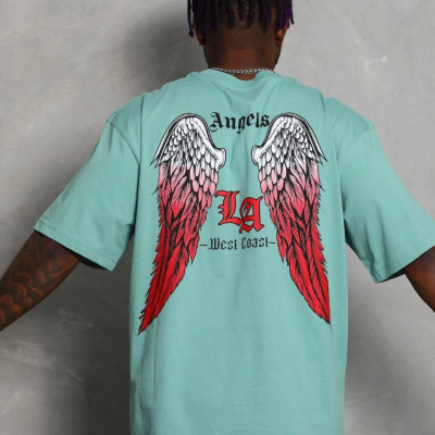 Oversize Baskılı Bisiklet Yaka T-Shirt - Mint Yeşili