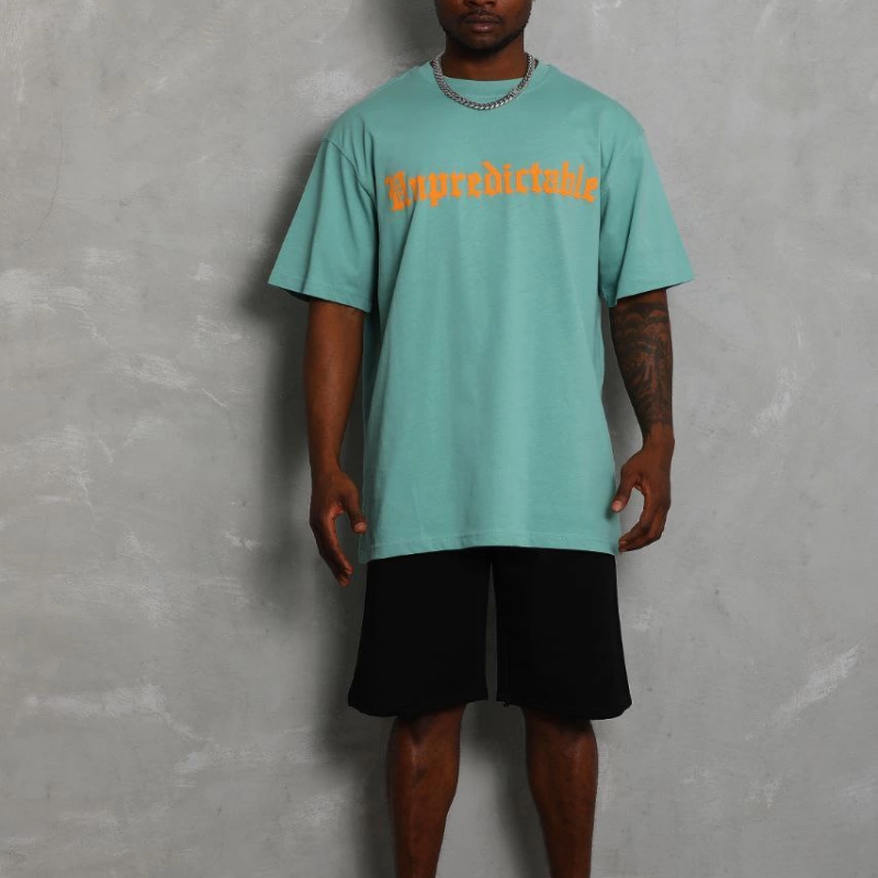 Oversize Baskılı Bisiklet Yaka T-Shirt - Mint Yeşili