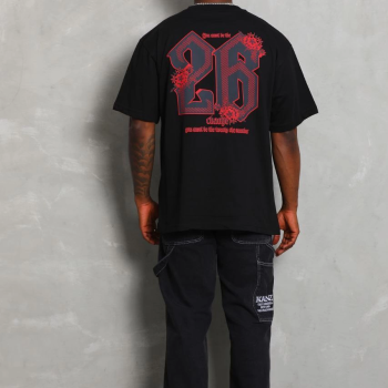 Oversize Baskılı Bisiklet Yaka T-Shirt - Siyah -