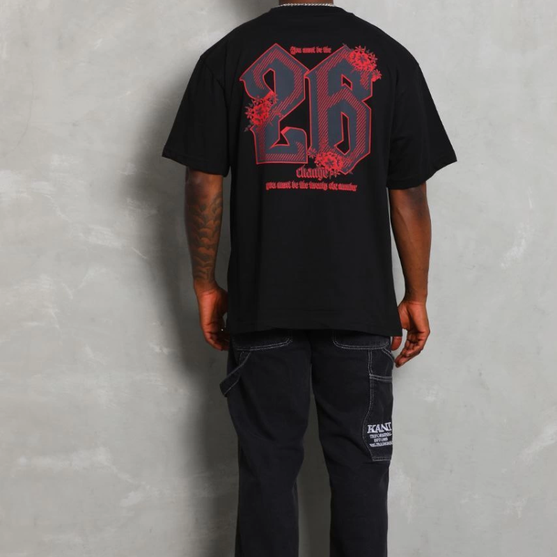 Oversize Baskılı Bisiklet Yaka T-Shirt - Siyah -