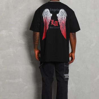 Oversize Baskılı Bisiklet Yaka T-Shirt - Siyah -