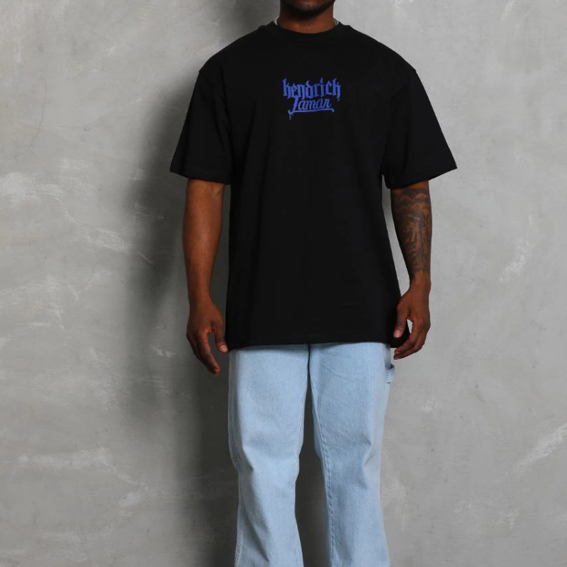 Oversize Baskılı Bisiklet Yaka T-Shirt - Siyah -