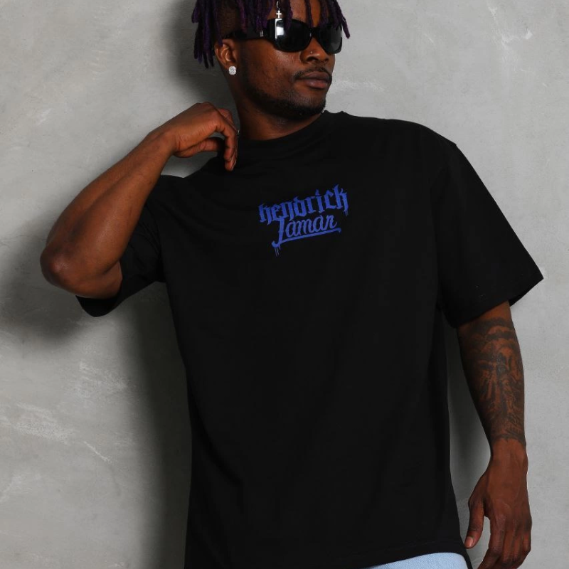 Oversize Baskılı Bisiklet Yaka T-Shirt - Siyah -