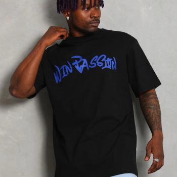 Oversize Baskılı Bisiklet Yaka T-Shirt - Siyah -