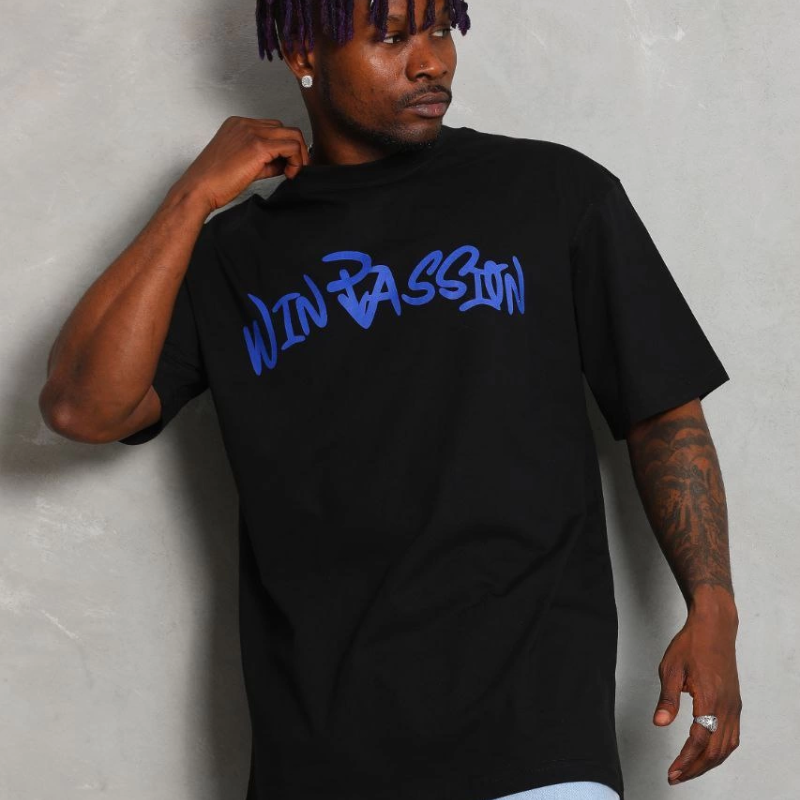 Oversize Baskılı Bisiklet Yaka T-Shirt - Siyah -