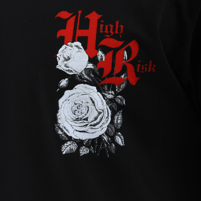 Oversize Baskılı Bisiklet Yaka T-Shirt - Siyah -