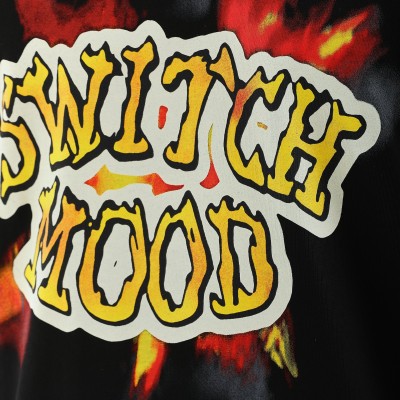 Oversize Baskılı Bisiklet Yaka T-Shirt - Siyah -