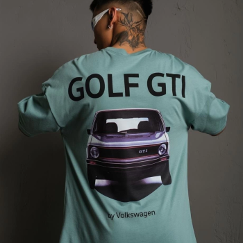 Oversize Baskılı Tişört – Golf GTI Retro Araba Desenli,-Mint Yeşili -