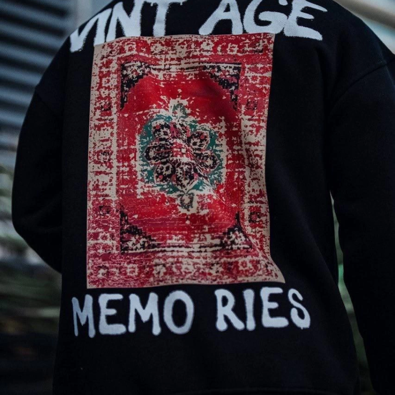 Oversize Bisiklet Yaka Üç İplik Baskılı SweatShirt - Siyah -