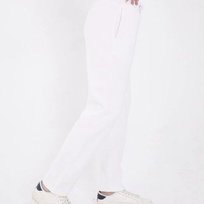 Oversize Boru Paça Baskılı Eşofman Pantolon - Beyaz