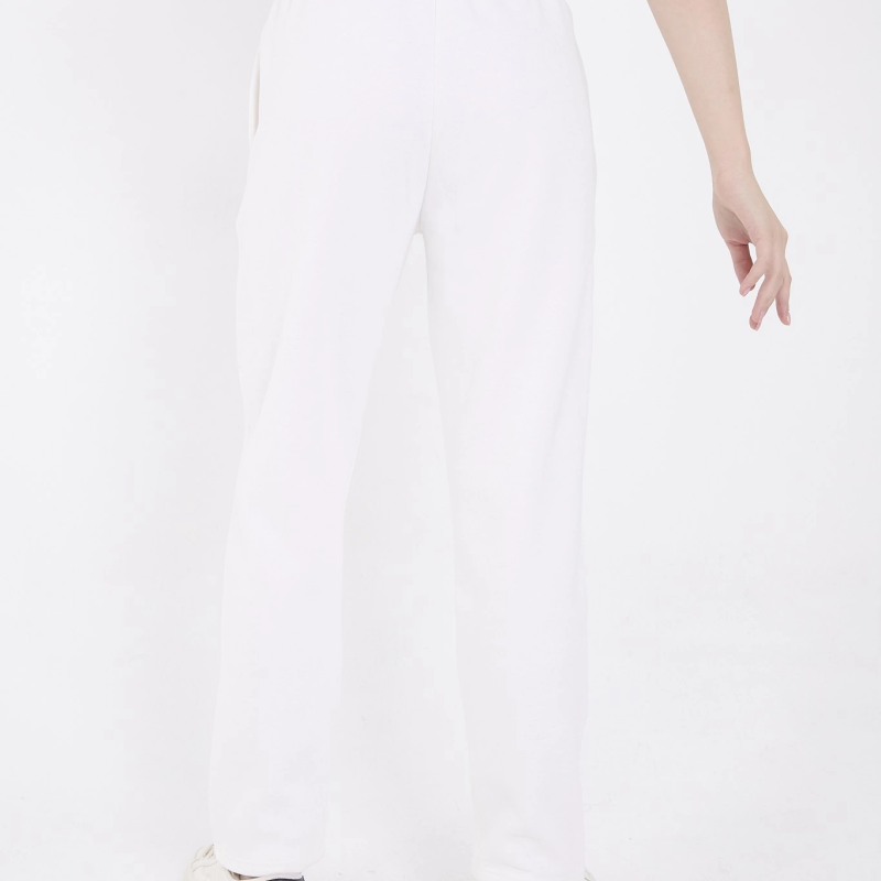 Oversize Boru Paça Baskılı Eşofman Pantolon - Beyaz