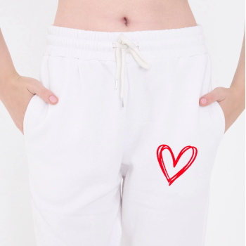 Oversize Boru Paça Baskılı Eşofman Pantolon - Beyaz