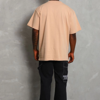 Oversize Düz Bisiklet Yaka T-Shirt - Bej -