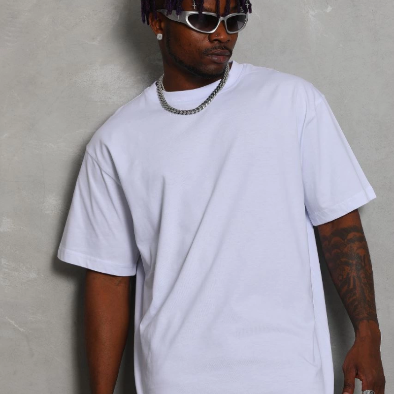 Oversize Düz Bisiklet Yaka T-Shirt - Beyaz -