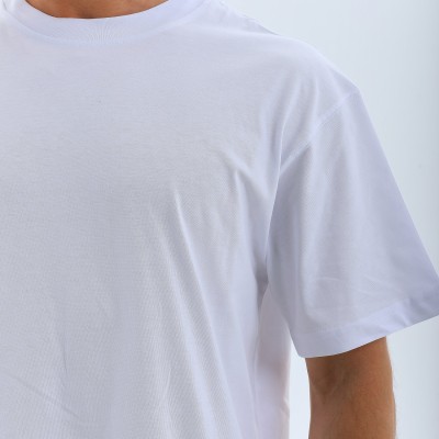 Oversize Düz Bisiklet Yaka T-Shirt - Beyaz